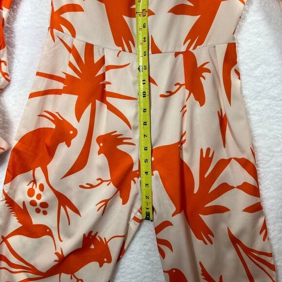 OC Order Womens S Poet Sleeve Bird Print Jumpsuit Deep Neck Wide Leg Resort Wear - Picture 14 of 16